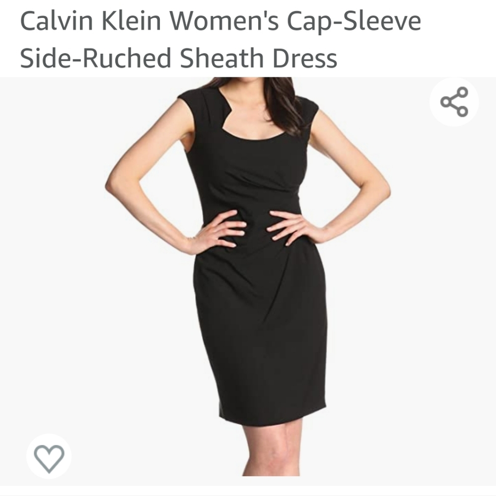 Calvin Klein Cap Sleeve Ruched Dress , Black) (Size 10)